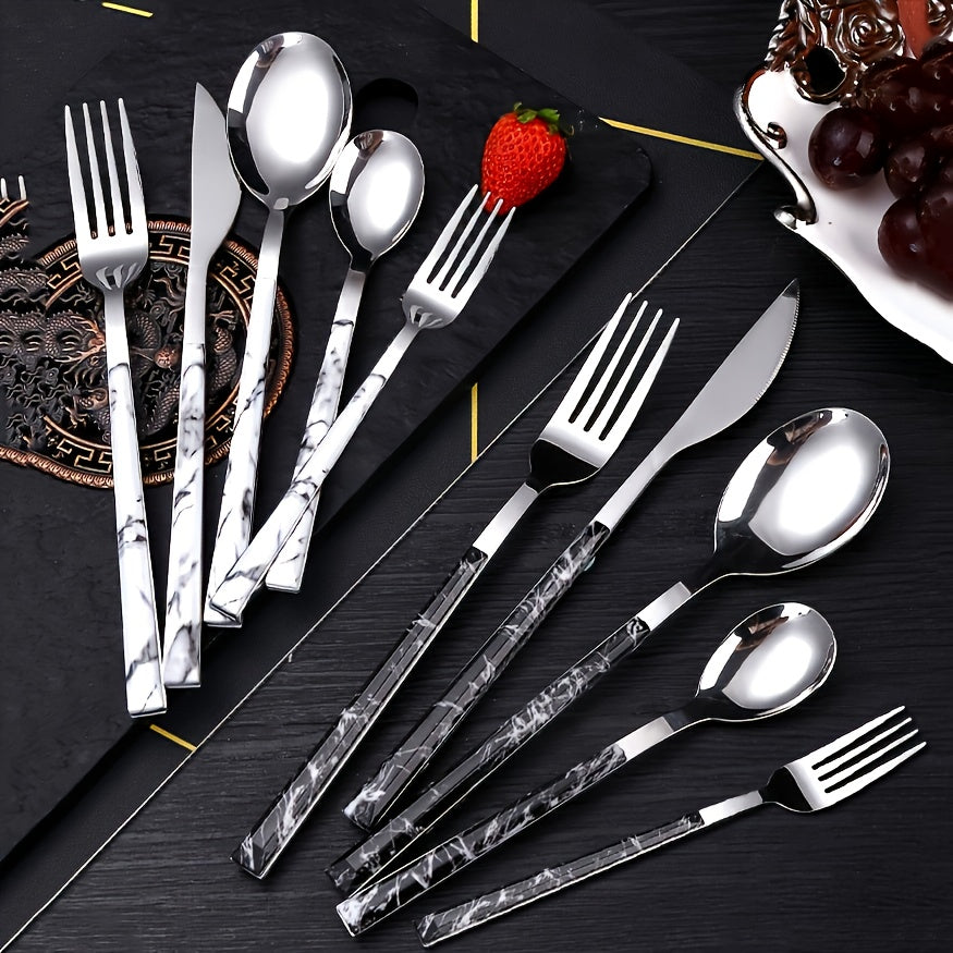 Set Tacâmuri 20/40 piese cu Mâner Texturat din Marmură