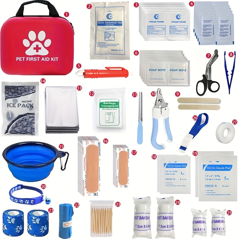 Pet First Aid Kit for Dogs & Cats - Portable Emergency Care Set