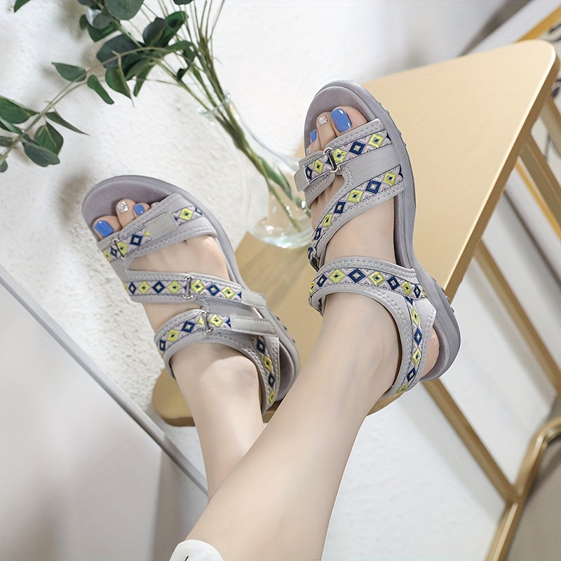 Women's Sporty Flat Sandals with Hook-and-Loop Fastener