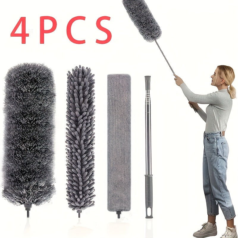 Set 4-în-1 Cuștor de Praf din Microfibră Ultra-Fină cu Tijă Extensibilă