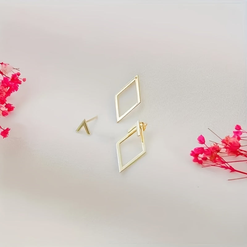 Elegant Geometric Cutout Stud Earrings, 14K Golden Plated, Hypoallergenic Stainless Steel