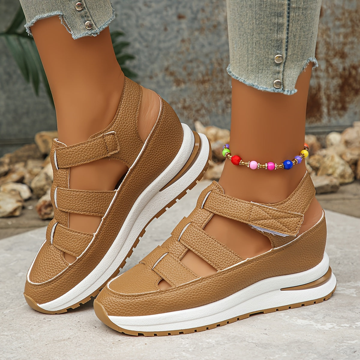 Womens Soft Sole Platform Sandals, Round Toe Comfortable Casual Walking Shoes
