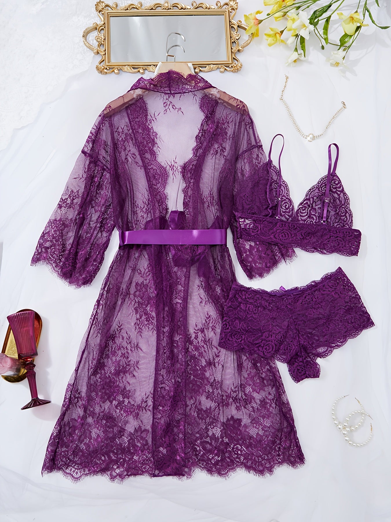 A Sexy Lingerie Set, Complemented by Large Eyelash Lace Scallop Decorations