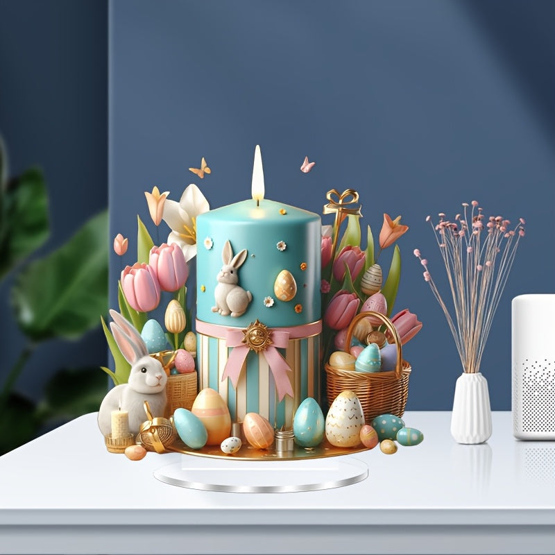 1pc, 2D Flat Bohemian Style Easter Candle with Egg Pattern Decoration