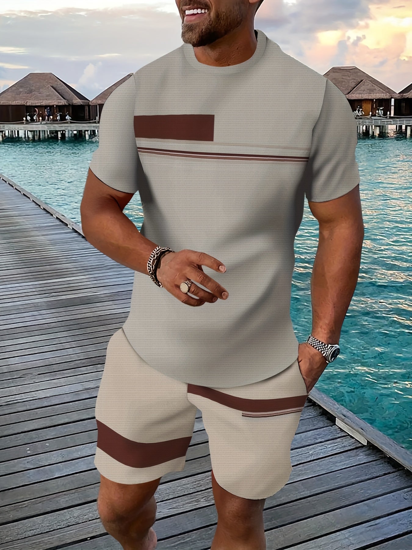 Men'S Breathable Outdoor Casual T-Shirt And Shorts Set