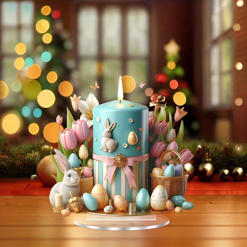 1pc, 2D Flat Bohemian Style Easter Candle with Egg Pattern Decoration