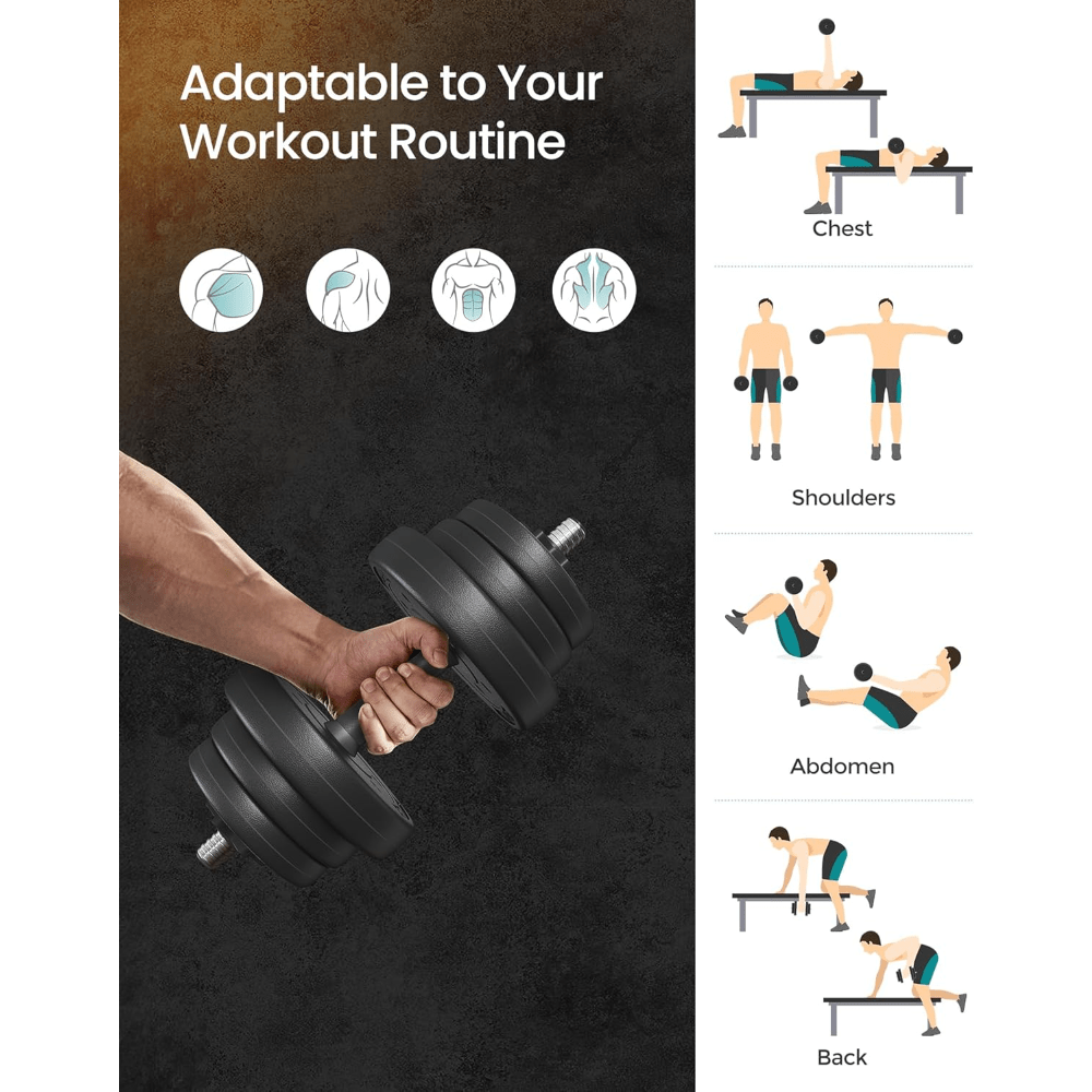 2 x 10 kg Adjustable Dumbbells with Extra Barbell Bar