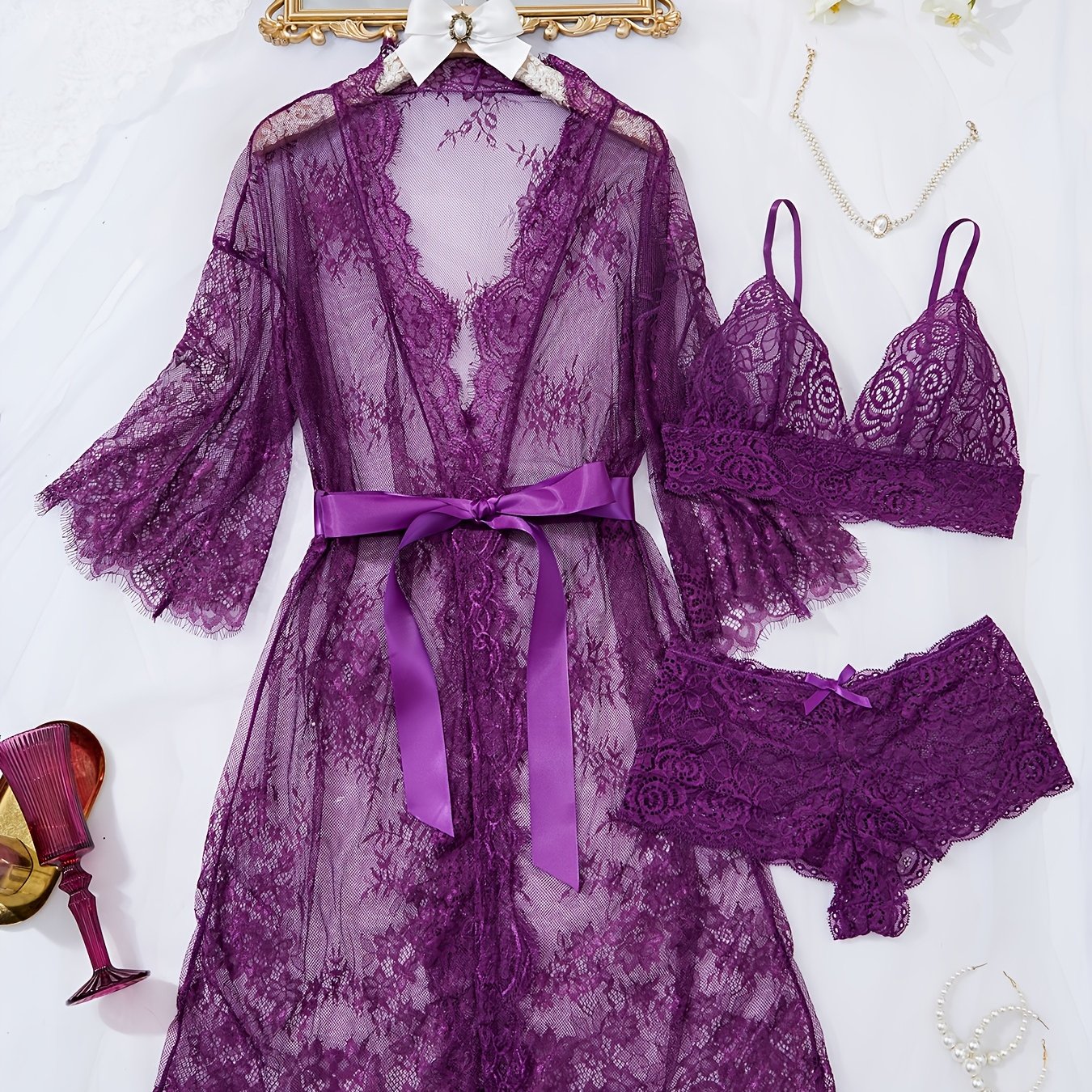 A Sexy Lingerie Set, Complemented by Large Eyelash Lace Scallop Decorations