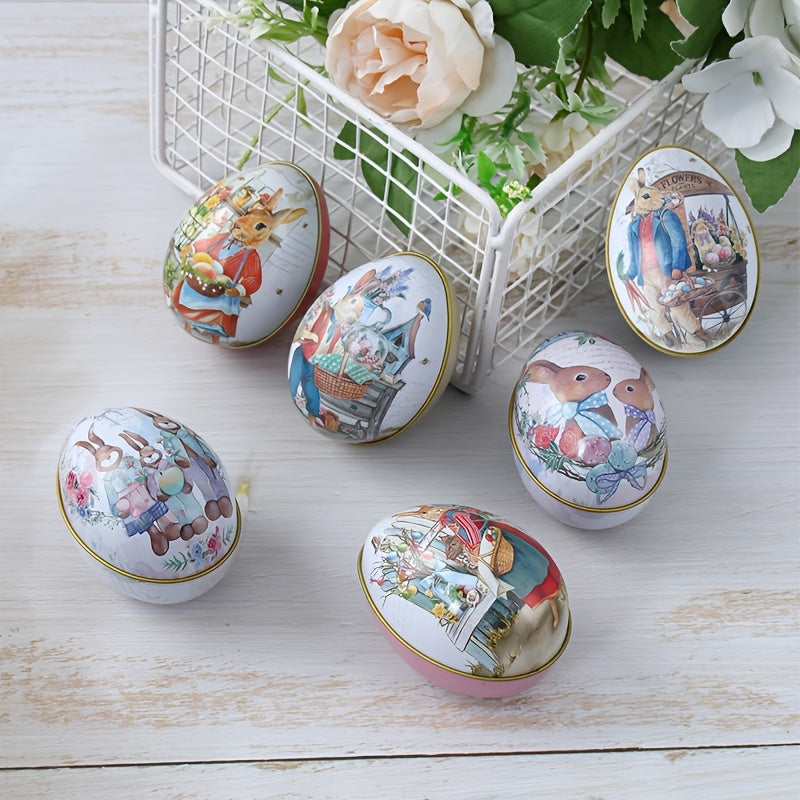 6pcs,Easter Egg Design Candy Boxes,Easter Egg Bunny Pattern Iron Gift Boxes,Happy Easter Decoration For Home,Easter Party Supplies,Easter Party Gift Boxes