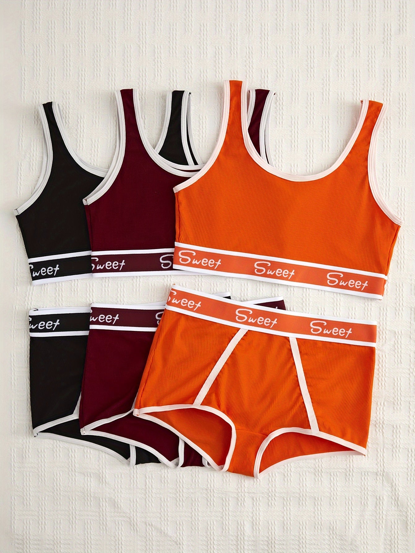 3 Set Sporty Letter Contrast Trim Bra & Shorts Panty
