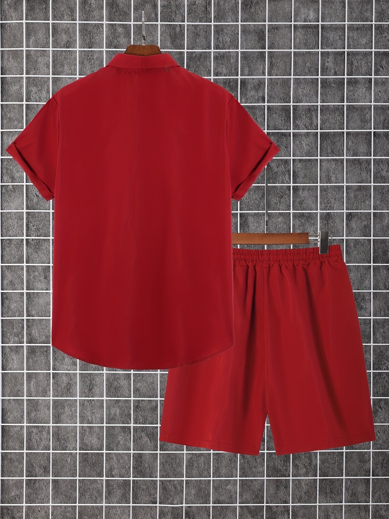Men'S 2pcs Summer Set, Casual Print Short Sleeve Button- Shirt and Shorts