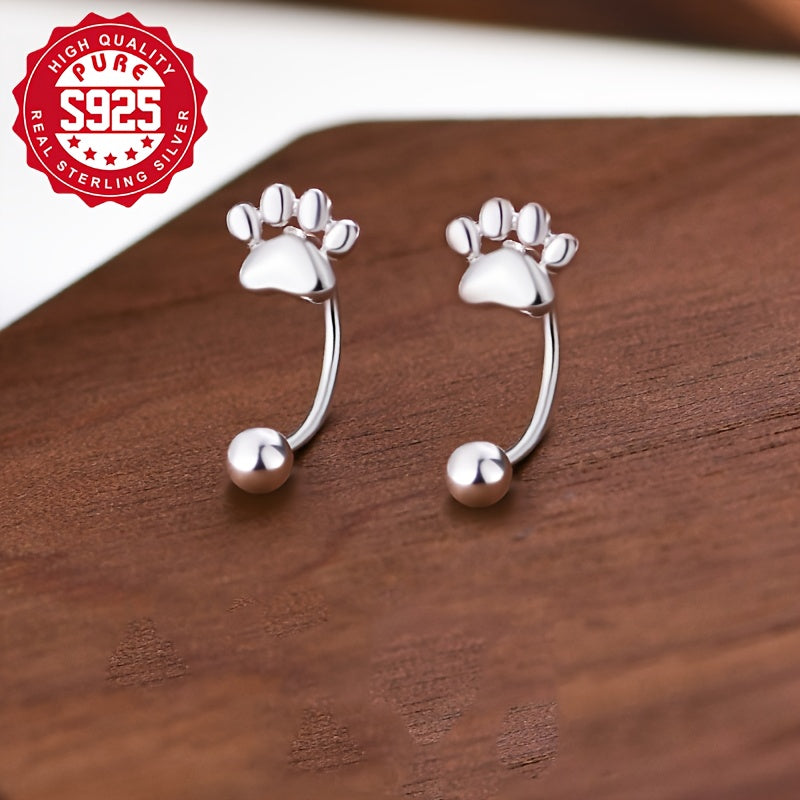 A Pair of Cat Paw Ear Hooks Made of S925 Silver, Stylish Drop Earrings for Women