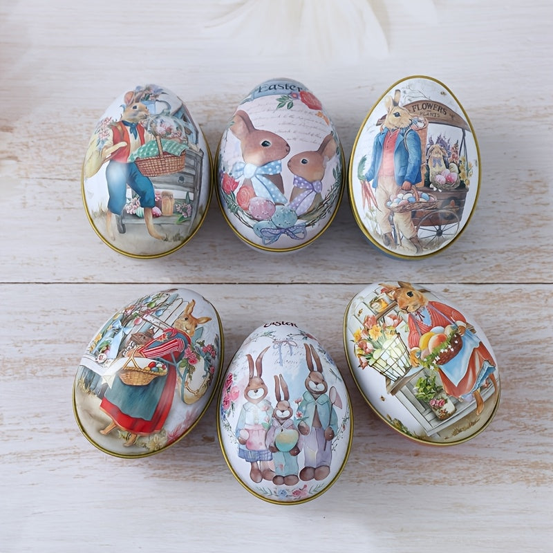 6pcs,Easter Egg Design Candy Boxes,Easter Egg Bunny Pattern Iron Gift Boxes,Happy Easter Decoration For Home,Easter Party Supplies,Easter Party Gift Boxes