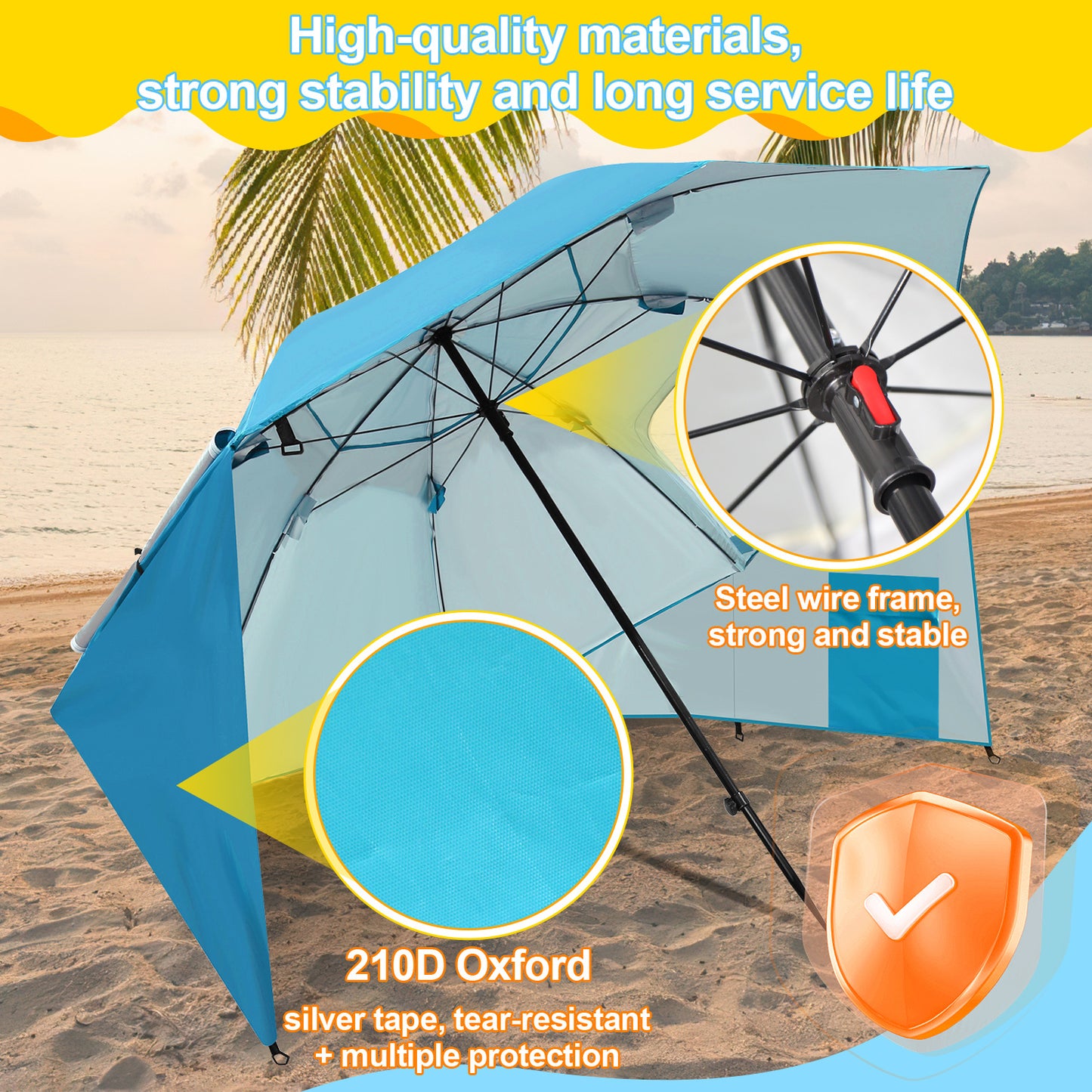 Parasols 2-in-1 Beach Tent Umbrella Heavy-Duty Sun Shelter