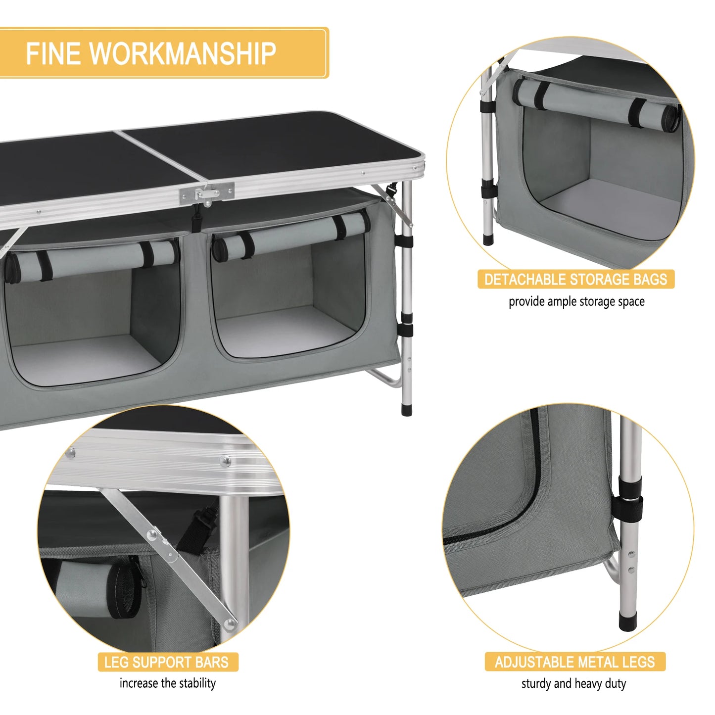 Folding Picnic Table Aluminum Suitcase Table with Storage Bag