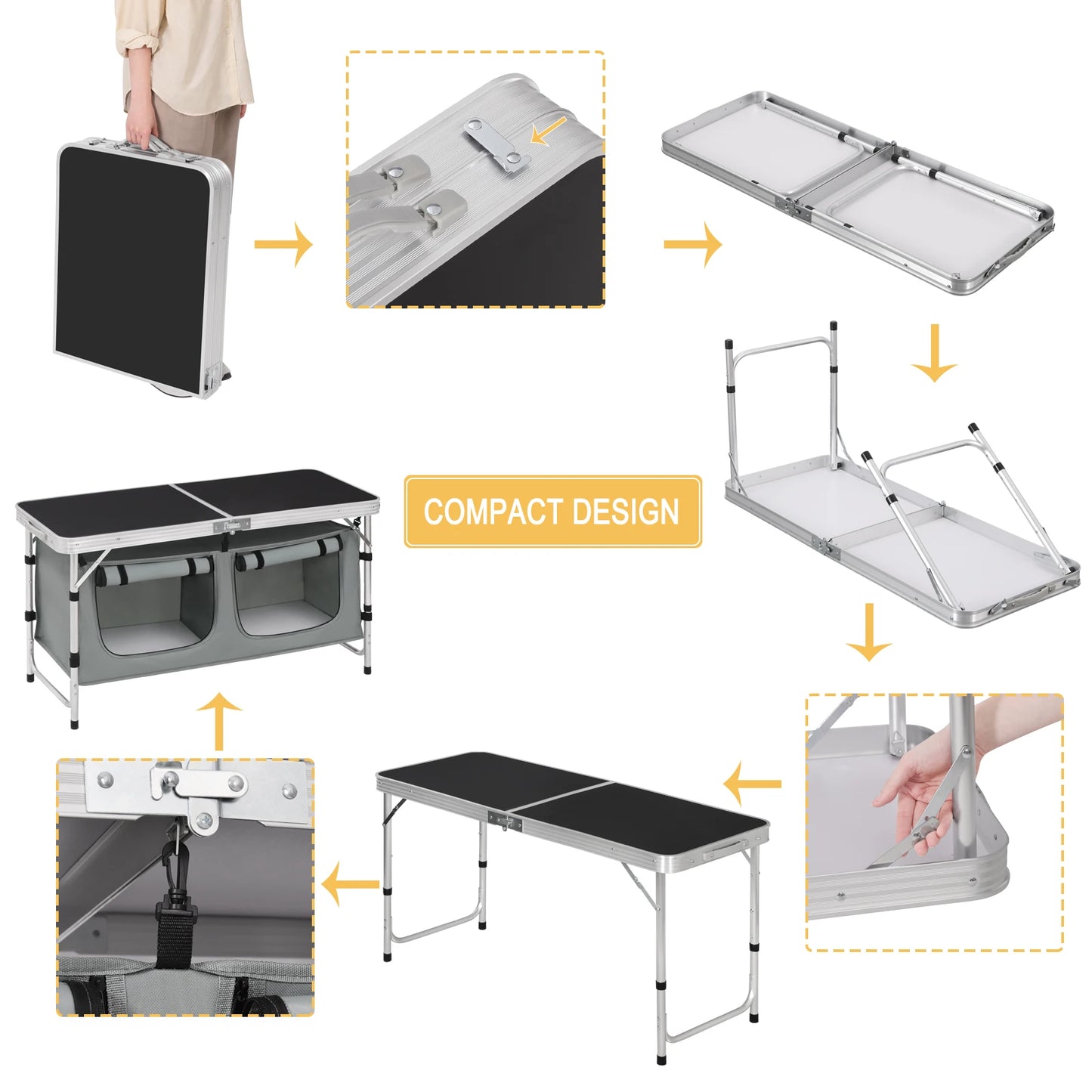 Folding Picnic Table Aluminum Suitcase Table with Storage Bag