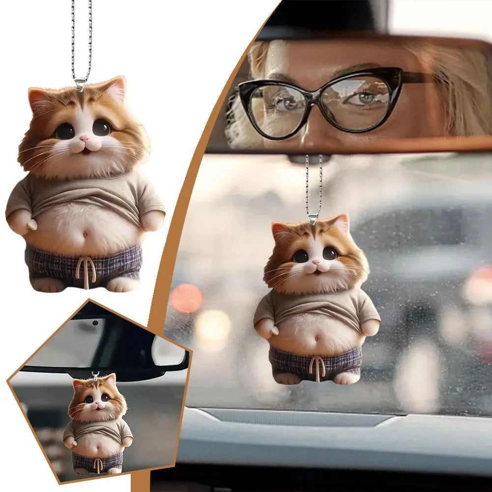 2D Car Cute Cat-Shaped Pendant Realistic Animal Rearview