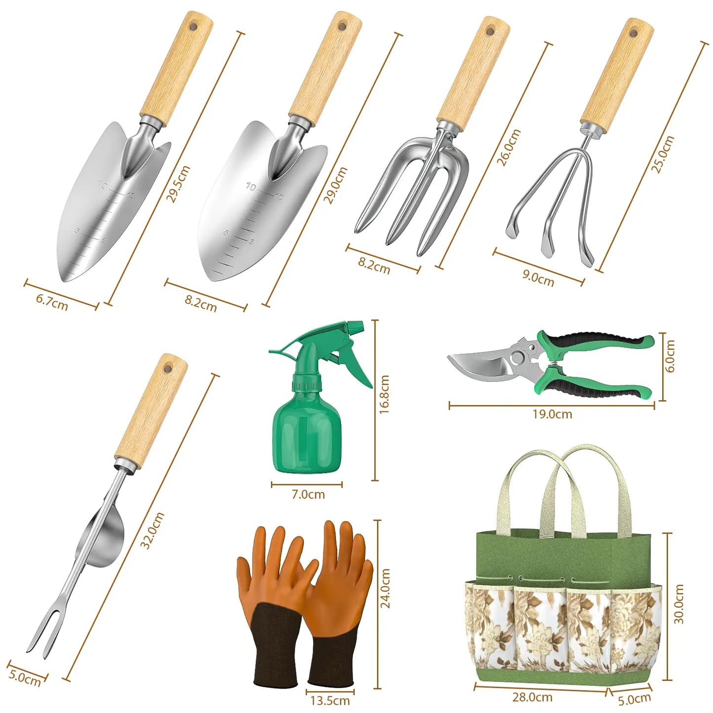 9 Piece Garden Weeding Tools Stainless Steel