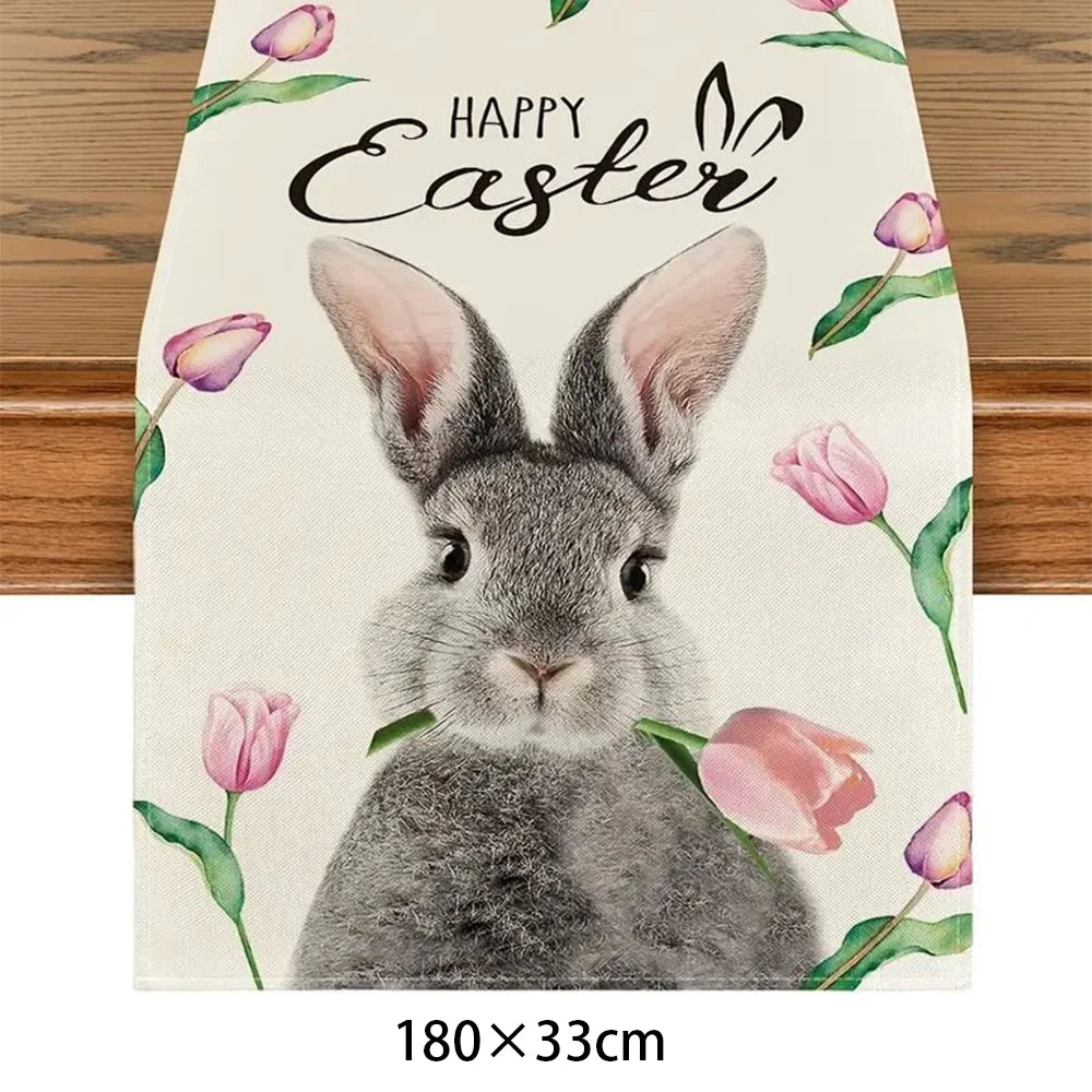 1pcs Table cover Linen Easter Bunny Rabbit