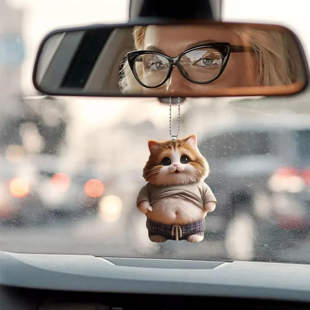 2D Car Cute Cat-Shaped Pendant Realistic Animal Rearview
