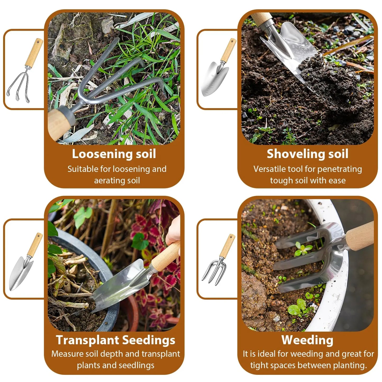 9 Piece Garden Weeding Tools Stainless Steel