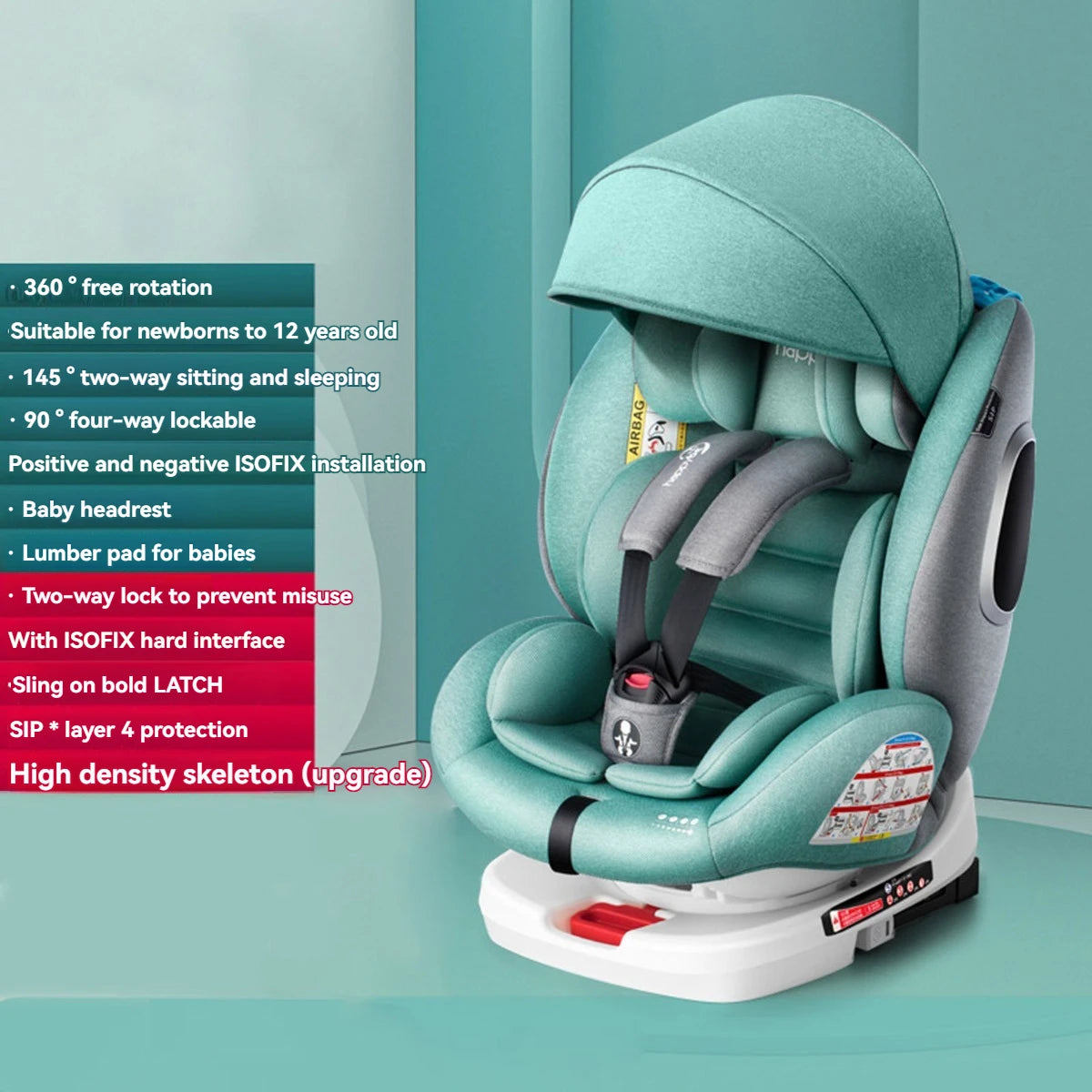 360-degree rotating child safety seat 0-12 years old