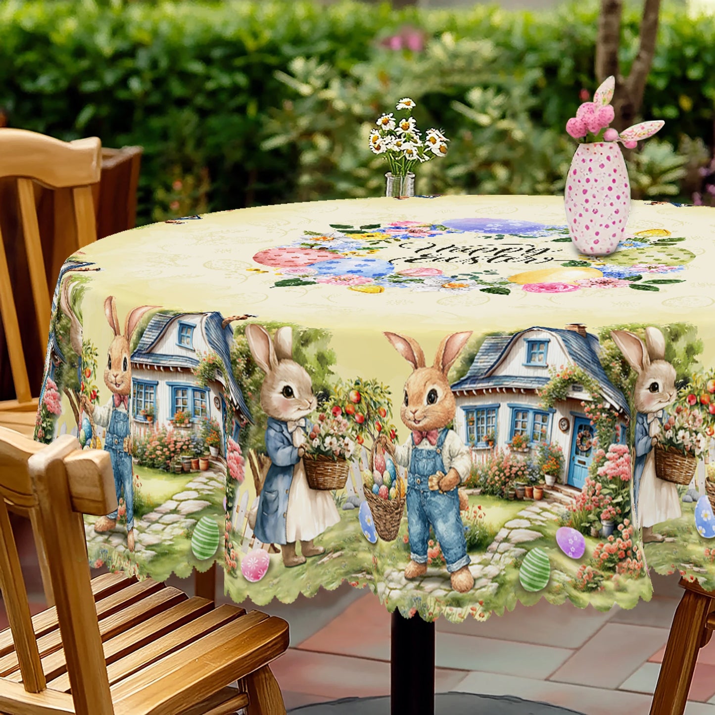 1 Easter Round Tablecloth, 5 Sizes Available, Easter Bunny Egg Printed