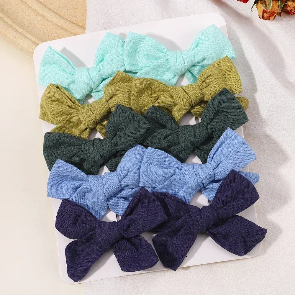 10Pcs/set Solid Color Cotton Hair Bows Hair Clips