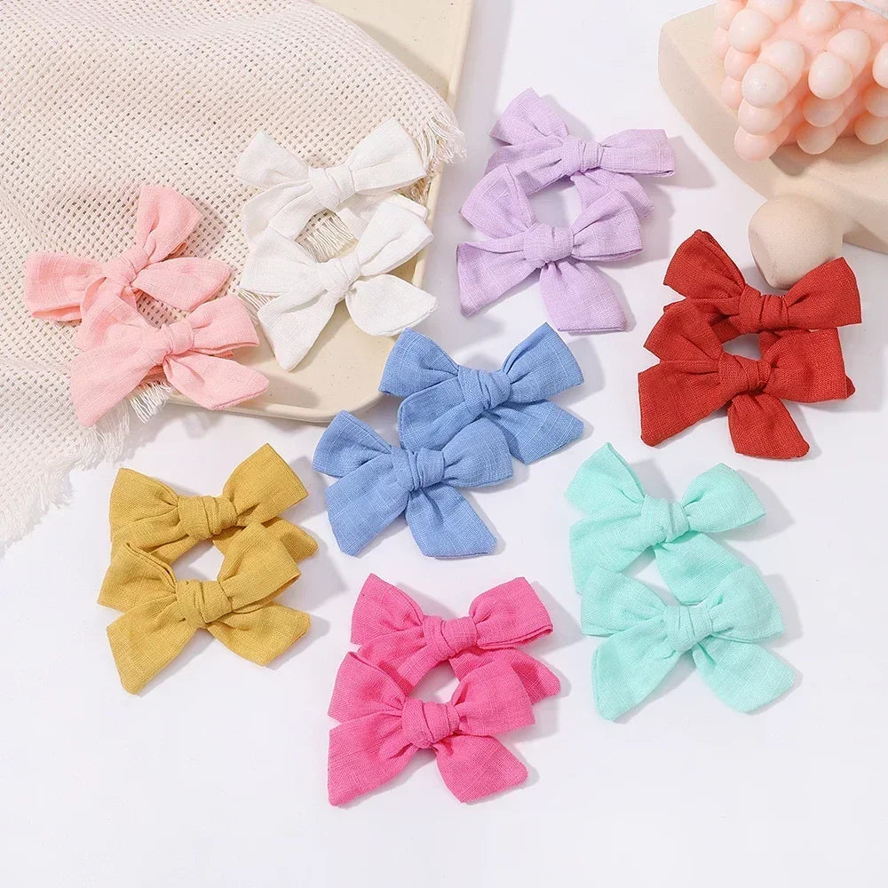 10Pcs/set Solid Color Cotton Hair Bows Hair Clips
