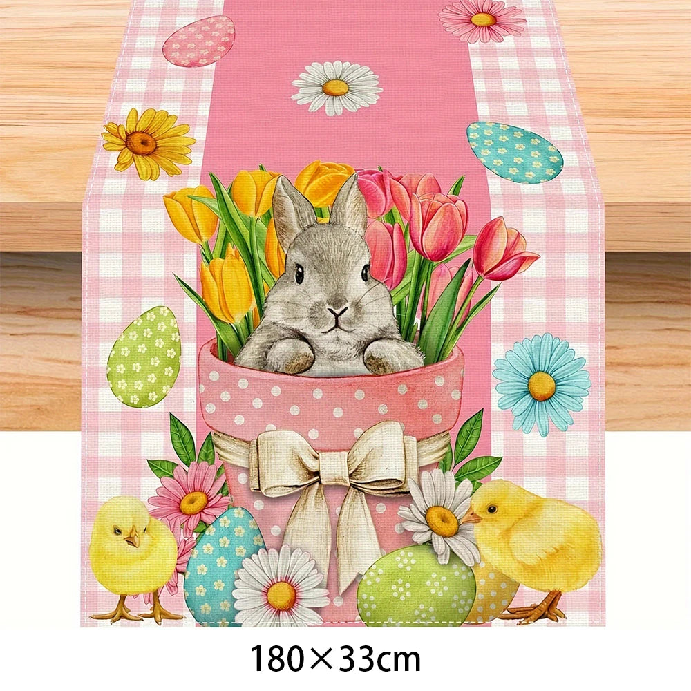 1pcs Table cover Linen Easter Bunny Rabbit