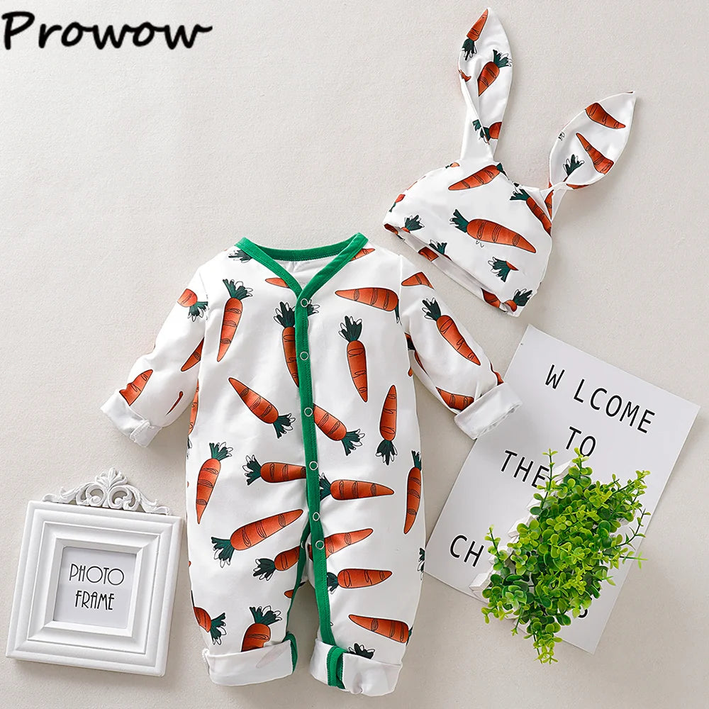 0-18M Baby Easter Clothes Cute Carrot Printed Jumpsuit