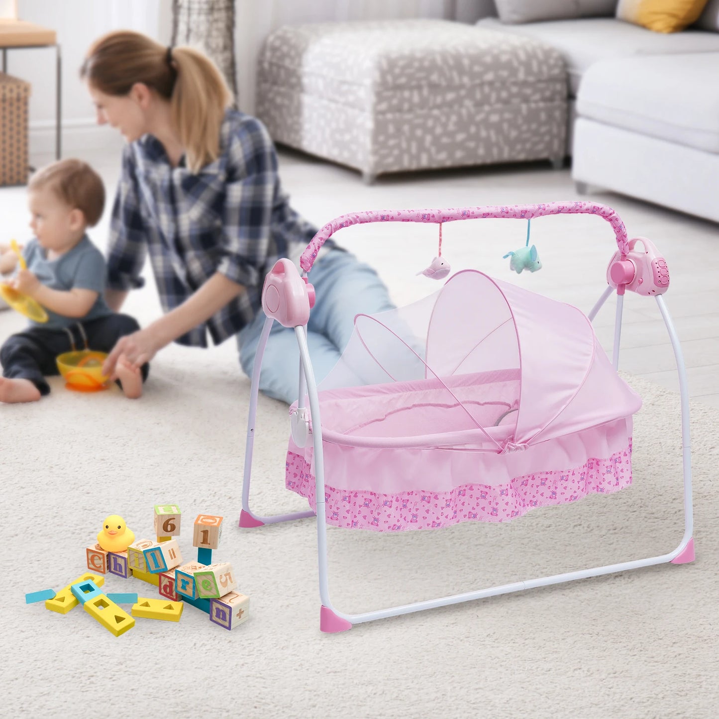Baby swing with 5 adjustable speeds, Bluetooth & USB, 12 songs