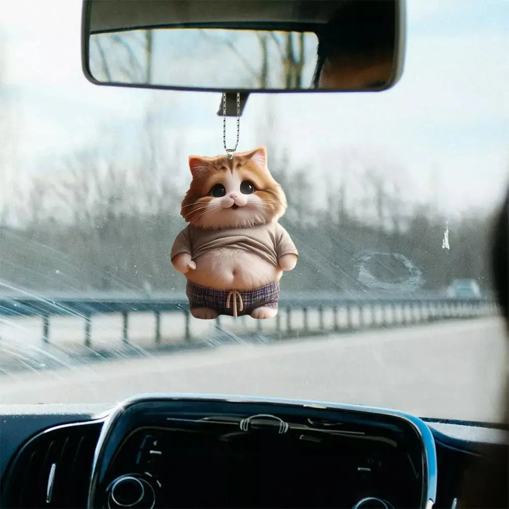 2D Car Cute Cat-Shaped Pendant Realistic Animal Rearview