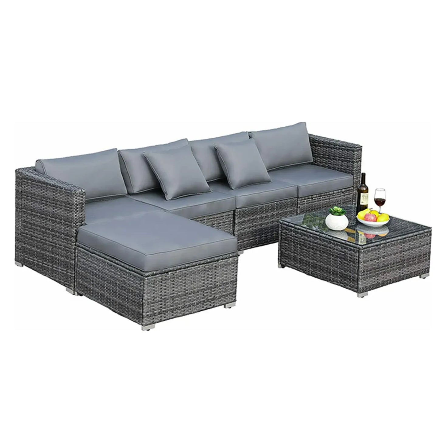6PCS Rattan Garden Corner Sofa Set Outdoor