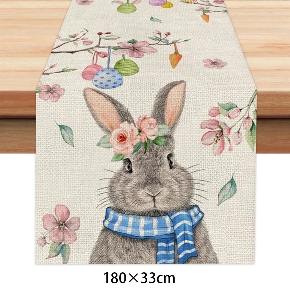 1pcs Table cover Linen Easter Bunny Rabbit