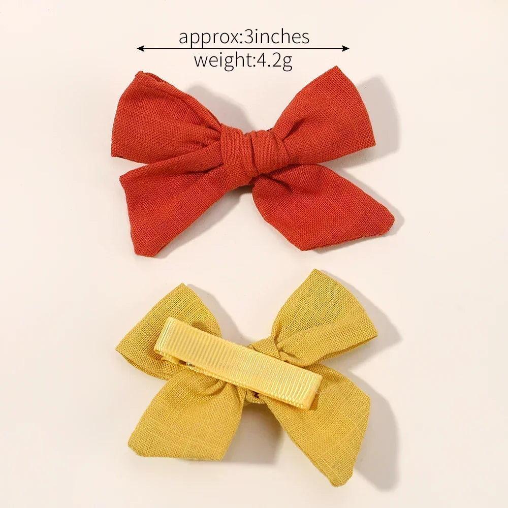 10Pcs/set Solid Color Cotton Hair Bows Hair Clips