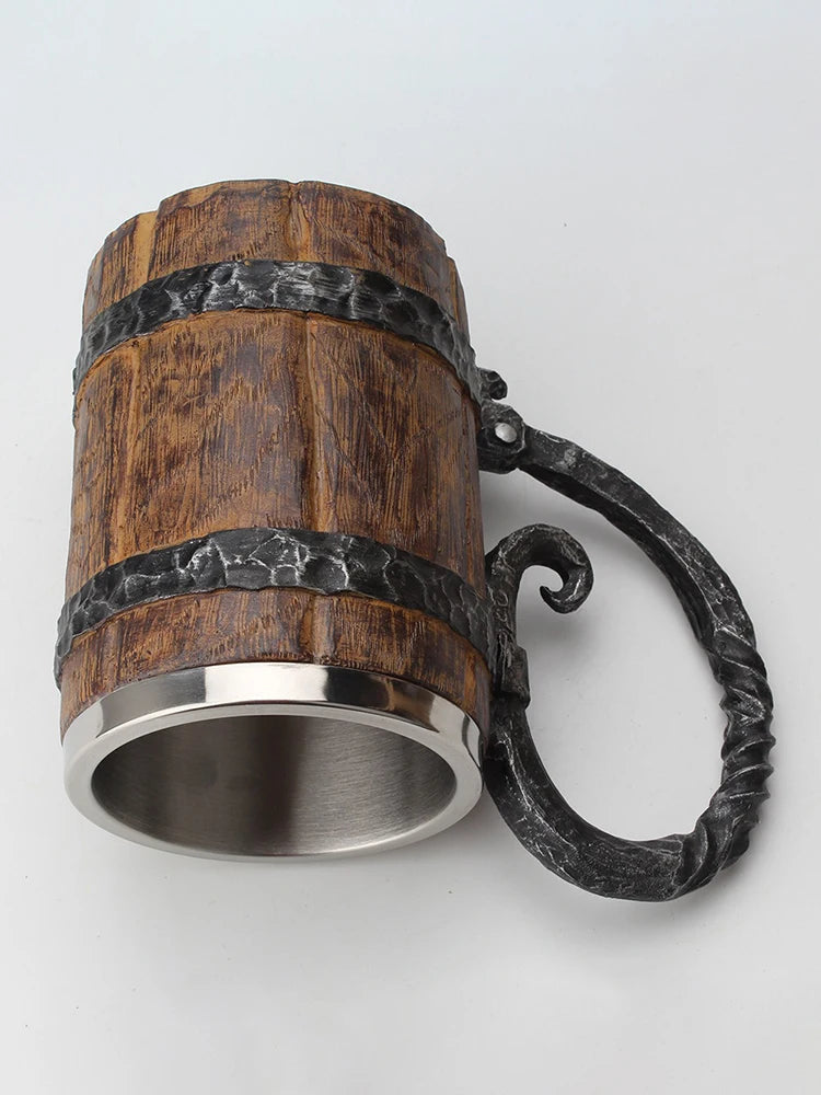 Creative Wooden Barrel Beer Mug Viking Style