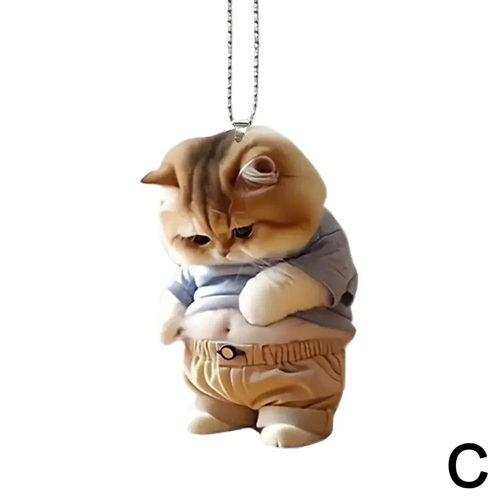 2D Car Cute Cat-Shaped Pendant Realistic Animal Rearview