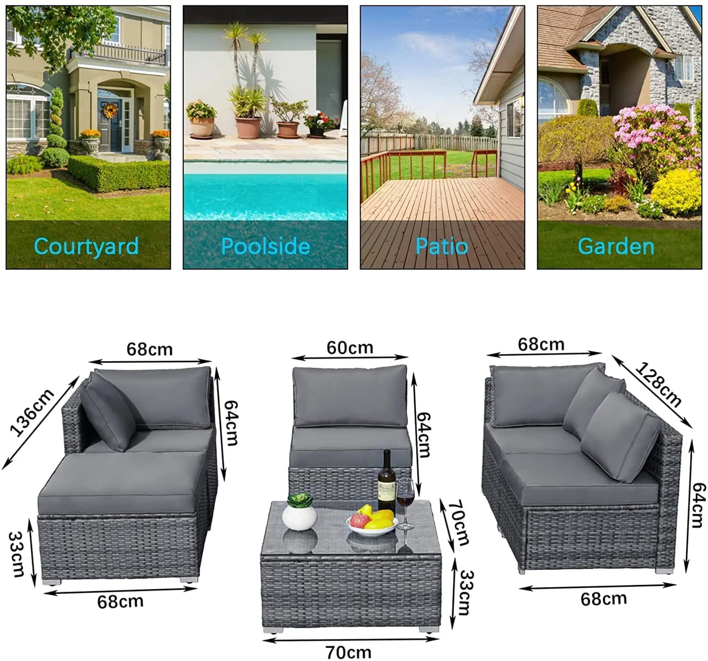 6PCS Rattan Garden Corner Sofa Set Outdoor