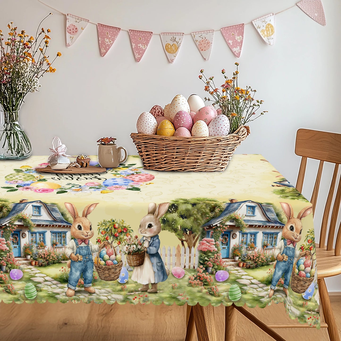 1 Easter Round Tablecloth, 5 Sizes Available, Easter Bunny Egg Printed