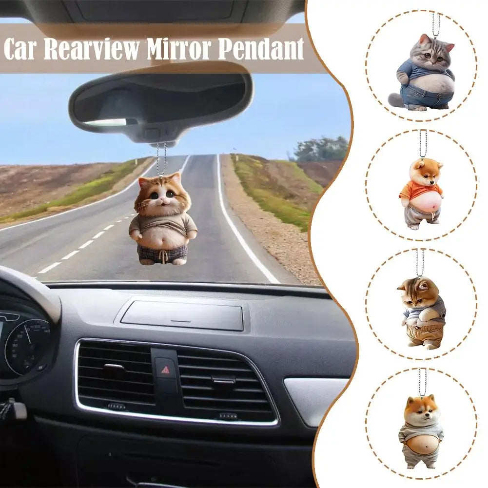 2D Car Cute Cat-Shaped Pendant Realistic Animal Rearview