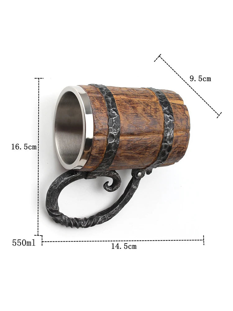 Creative Wooden Barrel Beer Mug Viking Style