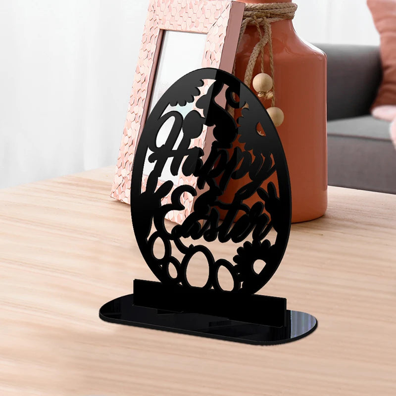 1PC Hollow Out Easter Rabbit Egg Black Acrylic Table Ornament