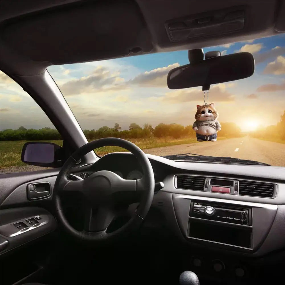 2D Car Cute Cat-Shaped Pendant Realistic Animal Rearview