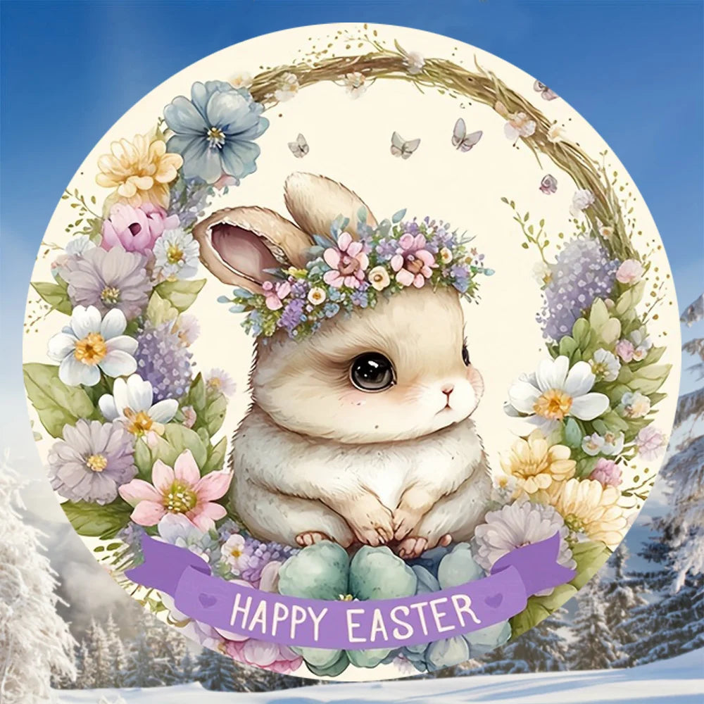 1 piece, Easter cute bunny wooden round listing