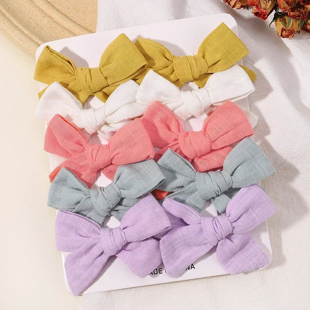 10Pcs/set Solid Color Cotton Hair Bows Hair Clips