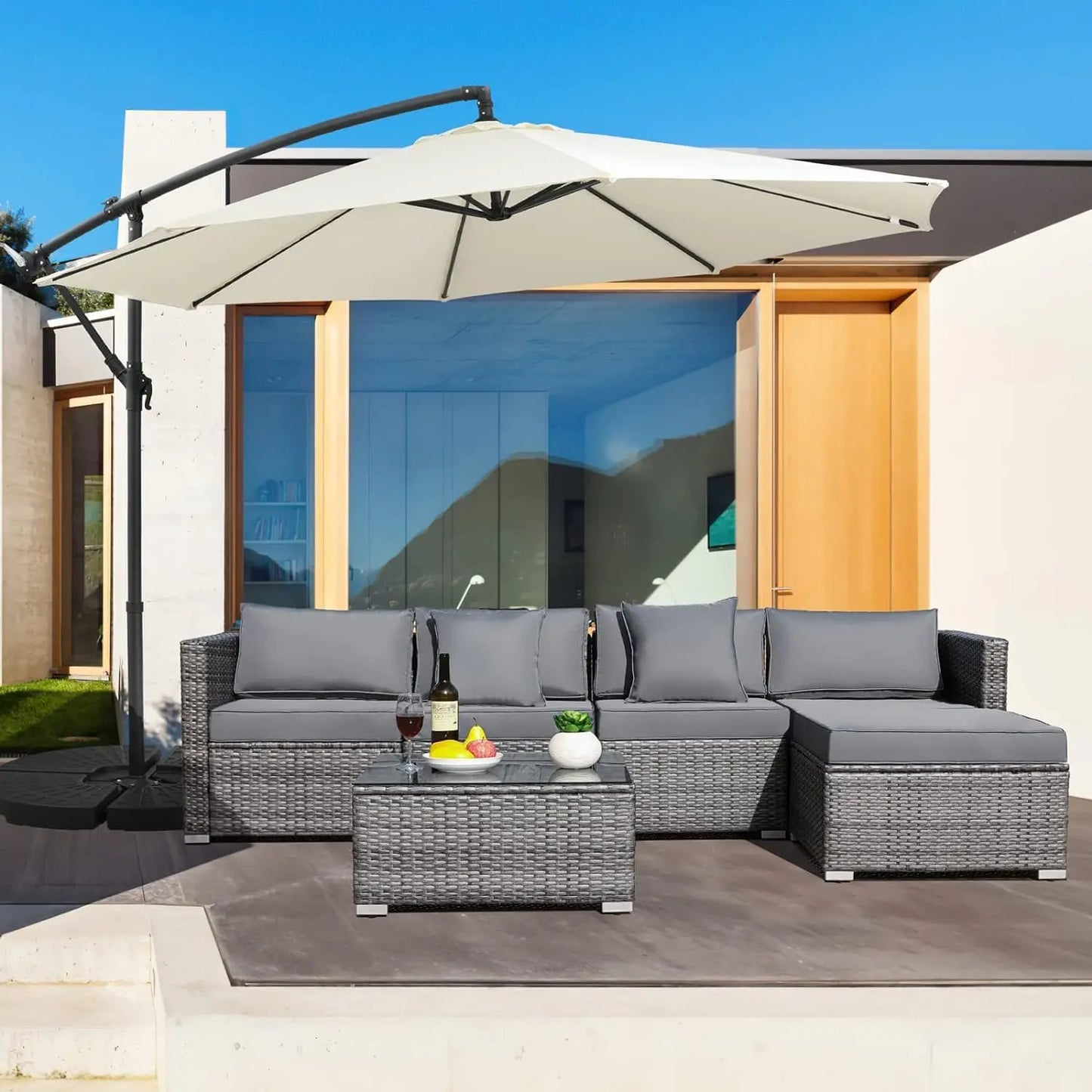 6PCS Rattan Garden Corner Sofa Set Outdoor
