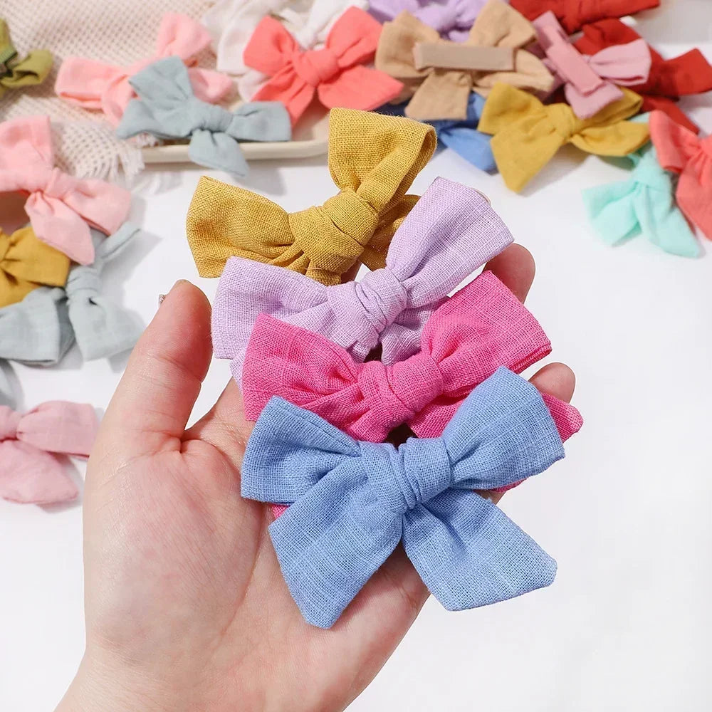 10Pcs/set Solid Color Cotton Hair Bows Hair Clips