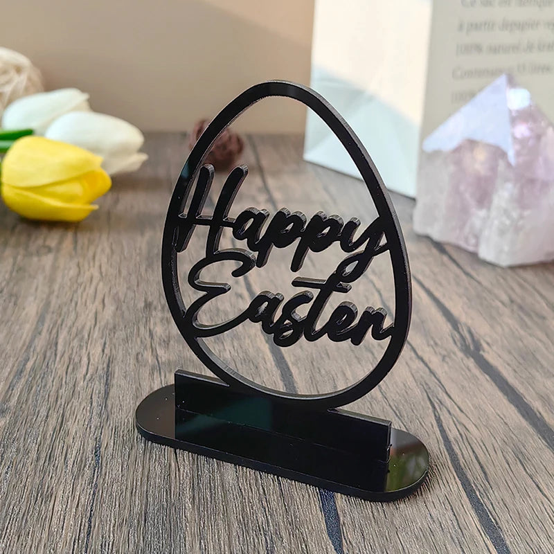 1PC Hollow Out Easter Rabbit Egg Black Acrylic Table Ornament