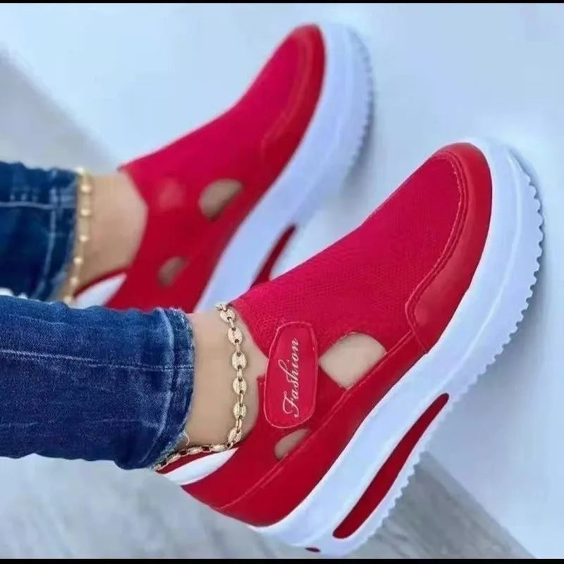 Red Casual Shoes Women Breathable